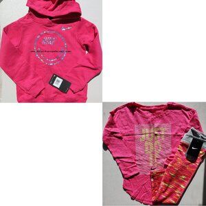 Nike Girls Size 6 Leggings & Long Sleeve Top & 6X Smiley Hoodie Sweatshirt
